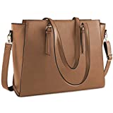 Laptop Bag for Women 15.6 Inch Waterproof Laptop Tote Bag Large Leather Computer Briefcase Womens Business Professional Office Work Bag Lightweight Shoulder Handbag,Brown