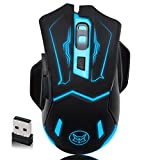 Wireless Gaming Mouse, VEGCOO C8 Silent Click Wireless Rechargeable Mouse with Colorful LED Lights and 2400/1600/1000 DPI 400mah Lithium Battery for Laptop and Computer (C29 Black)…