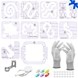 16 Pcs Quilting Template Set with 9 Quilting templates of 5.5mm, Free Motion Quilting rulers and templates,1 Tape Measure Retractable, 6pcs Clips for Sewing, Gift Quilting templates