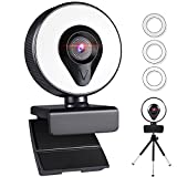 Ucreate 2K HD 1440P Webcam with Ring Light,Tripod,Microphone Adjustable Brightness,Streaming Camera for PC Video Conference/Call/Teaching/Gaming