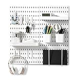 VUSIGN Pegboard Combination Wall Organizer Kit, Wall Mount Display Pegboard Panel Kits for Bedroom, Study, Office, Bathroom, 4 Pieces Pegboards and 17 Accessories, 22' x 22', White
