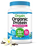Orgain Organic Protein + Superfoods Powder, Vanilla Bean - 21g of Protein, Vegan, Plant Based, 5g of Fiber, No Dairy, Gluten, Soy or Added Sugar, Non-GMO, 2.02lb