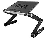 Ergonomic Portable Laptop Table Desk Stand Foldable Lap Tray for Bed Sofa Fully Adjustable Height and Angle Laptop Riser with USB Fans for Work from Home or Travel(Black)