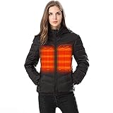 Venustas Women's Down Heated Jacket with Battery Pack 7.4V and Detachable Hood, 90% White Duck Down (Black, L)