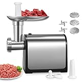 Meat Grinder Electric, Stainless Steel, HOUSNAT 2000W Max Heavy Duty Meat Mincer Machine with 2 Blades, 3 Plates, 3 in 1 Food Grinder, Sausage Stuffer Tube & Kubbe Kit for Home Kitchen Use