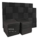 HEWEIYHY 50 Pack Acoustic Panels Soundproof Studio Foam for Walls Sound Absorbing Panels Sound Insulation Panels Wedge for Home Studio Ceiling, 1' X 12' X 12', Black (50PCS Black)