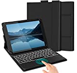 Bluetooth Keyboard Case with Touchpad for 9-11 inch Apple iPad Air/Pro/Mini/Samsung Galaxy Tablet/Android Tablet/Lenovo Tab, 7 Colors Backlit Wireless Detachable Keyboard with Cover, Black