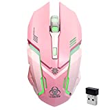 Wireless Gaming Mouse, VEGCOO C8 Silent Click Wireless Rechargeable Mouse with Colorful LED Lights and 2400/1600/1000 DPI for Laptop and Computer (C9 Pink)……
