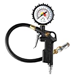 CZC AUTO Tire Inflator Deflator Air Pressure Gauge with Rubber Hose, 2-1/2' Dial Wheel Inflator Gage with Straight Brass Lock-on Chuck Compatible with Air Pump Compressor for RV Car Motorcycle Bike