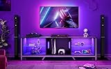 Bestier 70 Inch TV Stand with LED Light for 75 inch TV, Modern Gaming Entertainment Center with Detachable Glass Shelves for PS5 Black Marble