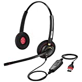 USB Headset with Microphone for PC, Computer Laptop Headphones with Noise Cancelling Mic & Audio Controls for Home Office Business Skype UC Webinar Zoom