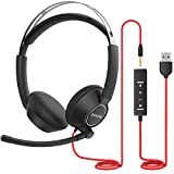 BINNUNE Headset with Microphone for PC Computer Laptop Cell Phone, USB Wired Headphones with Noise Cancelling Mic for Teams Zoom Call Center Office Work from Home