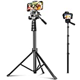 Aureday 67” Phone Tripod, Detachable and Extendable Selfie Stick Tripod for iPhone/Android Smartphone/Camera/GoPro, Portable Cell Phone Tripod with 360-Degree Rotatable Pan Head