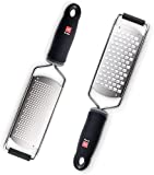 DI ORO 2-Piece Kitchen Grater Set – Handheld Coarse Cheese Grater and Fine Lemon Zester – Effortlessly Grates All Food Types and Cleans Easy – Ergonomic Comfort Grip and Razor Sharp Stainless Steel