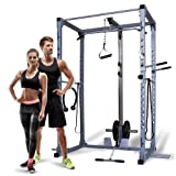 Gymnastics Power Rack with 24 Accessories, Squat Rack with LAT Pulldown and Pull Up Bar, Commercial High Capacity Home Gym Machine with All Equipment Included (Power Rack with LAT Pulldown System)