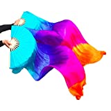 Nimiman 1 Pair(Left+Right) Silk Belly Dance Fan Veil 1.8m Classical Colors((Dark) Blue+Purple+Rose+Orange)