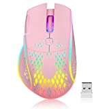VEGCOO Wireless Gaming Mouse, C30 Silent Click Wireless Rechargeable Gaming Mouse with Double-Click Key and Colorful LED Lights, 3 Level Adjustable DPI, 400mah Lithium Battery for Gaming and Working