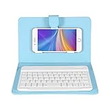 Wireless Bluetooth Keyboard with Portfolio Flip Leather Case Cover Detachable Keyboard for 4.5'' 6.8'' iOS, Android and Windows Smart Phones SkyBlue