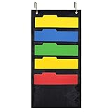 VNOM Hanging Wall Folder File Organizer Storage Pocket Chart with 5 Pockets,2 Over Door Hangers Included,Fit for Home Classroom Office Organize Paperwork Scrapbooks History Sheets Papers Bills