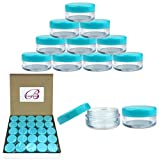 (Quantity: 50 Pieces) Beauticom® 5G/5ML Round Clear Jars with TEAL Sky Blue Lids for Scrubs, Oils, Toner, Salves, Creams, Lotions, Makeup Samples, Lip Balms - BPA Free