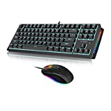 Mechanical Keyboard and Mouse Combo, E-YOOSO Wired Gaming Keyboard and Mouse 87 Keys Blue Switches Mechanical Keyboard with Blue Backlit & RGB LED Sidelight and Mouse Pad, for Windows Gaming (Black)