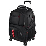 Rolling Backpack with Wheels, Backpack on Wheels for Men Women Adults, 17 inch Wheeled Roller Computer Rucksack for Travel Business College School, Gifts for Men Women Boyfriend Girlfriend, Black