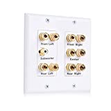 Cable Matters Double Gang 5.1 Speaker Wall Plate (Home Theater Wall Plate, Banana Plug Wall Plate) in White