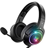 【2022 Upgraded】 Ajsaki K9 Gaming Headset,Gaming Headphones with RGB LED Lights, Noise Cancelling, Stereo PS Vita Headset with Microphone, Over-Ear Headphones for PC, PS4, PS5,Switch, Xbox One, Mac