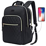 Modoker Womens Laptop Backpack 15.6-Inch Laptop & Tablet, Quilted Slim Laptop Backpack for Business Work Travel with USB Charging Port, Fashion College School Bookbag Casual Daypack, Black