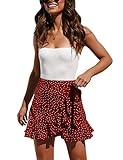 Relipop Women's Stretchy Cotton High Waist Ruffle Wrap Tie Knot Fishtail Mini Skirt (T5, Small)