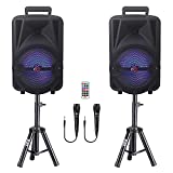 QFX PBX-800 TWS Bluetooth 8” Woofer 1” Tweeter Rechargeable Portable Speakers with Remote Control AC Adapter 2 Stands and 2 Microphones PBX-800TWS Black 2x8 Woofer and 2x1 Tweeter