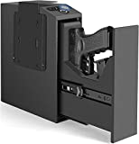 Biometric Slider Handgun Gun Safe for Nightstand, Desk, Bed Side, Truck - Auto Sliding Door Fingerprint Hand Gun Safe for Pistol -with Fingerprint, PIN Code, KEY Access