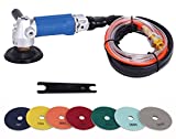 Air Wet Polisher/Grinder, 4' Pneumatic Water Sander 5500Rpm with 7 Pieces 4' Wet/Dry Polishing Pads for Granite/Concrete/Marble/Stones (Rear-exhaust)