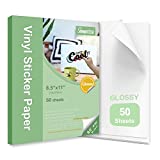 Premium Printable Vinyl Sticker Paper,Glossy White Self-Adhesive,Waterproof Decal Paper,Dries Quickly Vivid Colors,Tear Resistant - for Any Epson HP Canon Sawgrass Inkjet & Laser Printer 50sheet
