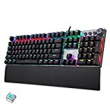 AULA F2088 Mechanical Gaming Keyboard, with Ergonomic Wrist Rest, Multimedia Control Knob, 22 Backlight Modes, Full Size USB Wired Computer Keyboards for Mac Laptop, Desktop (Blue Switch)