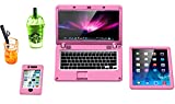 ANNI STAR Miniature Laptop Computer Tablet Toy Phone and Coffee Juice fits Barbie Doll Accessories, 1:6 Scale Dollhouse Accessories Dolls Playsets