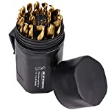 BeHappy Drill Bit Set 29 Pcs, 1/16'-1/2' Titanium Drill Bit Set, Drill Bits for Metal and Wood, High Speed Steel Drill Bit Set for Wood Plastic Aluminum Alloy Drilling