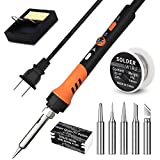 Soldering iron kit, 60W soldering gun, 9-in-1 solder iron kit tool, adjustable temperature from 200 to 450℃, 5 soldering iron tips, solder wire, soldering iron stand for soldering and repair