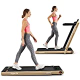 Goplus 2 in 1 Folding Treadmill, 2.25HP Superfit Under Desk Electric Treadmill, Installation-Free with Blue Tooth Speaker, Remote Control, APP Control and LED Display, Walking Jogging for Home Office