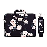 MOSISO Laptop Shoulder Bag Compatible with MacBook Pro 16 inch 2022 2021 M1 Pro/Max A2485/2019-2020 A2141/Pro 15 A1398 & 15-15.6 inch Notebook, Camellia Carrying Sleeve with Belt, Black