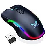 Rechargeable Wireless Gaming Mouse, RGB LED Backlit Mouse with 4 Adjustable DPI, 7 Button, 2.4G USB Optical Gaming Ergonomic Computer Mice for Laptop PC Gamer Computer Desktop (Black)