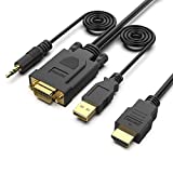 BENFEI HDMI to VGA, Gold-Plated HDMI to VGA 6 Feet Cable with Power and Audio Compatible for Computer, Desktop, Laptop, PC, Monitor, Projector, HDTV, Chromebook, Raspberry Pi, Roku, Xbox