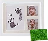 Ultimate Baby Ink Handprint Footprint Kit & Frame – with Premium Stencil to Personalize, Photo Picture Frame, Safe Ink Pad Stamp, Paper & Gift Box. for Baby Shower, Newborn, New Mom, Registry Gift.