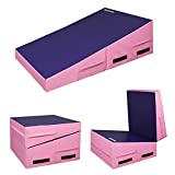 Matladin Incline Gymnastics Mat 48'x24'x14' Tumbling Mats, Folding Gymnastics Cheese Wedge Mat, Gym Fitness Tumbling Skill Shape Mat for Kids Girls Home Training Exercise (Purple & Pink)