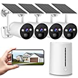 Wireless Security Camera System with Solar Powered, 3MP Home Surveillance Camera with Base Station and 4 Cameras, Night Vision and Human Dection