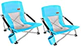 Nice C Low Beach Camping Folding Chair, Ultralight Backpacking Chair with Cup Holder & Carry Bag Compact & Heavy Duty Outdoor, Camping, BBQ, Beach, Travel, Picnic, Festival (2 Pack of Blue)
