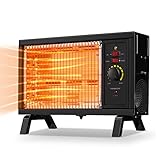 Homeleader ETL Portable Radiant Heater, 1250W/1500W Indoor Space Heater, Rapid Heating with Adjustable Thermostat, Perfect for garages, workshops, Warehouses, Black