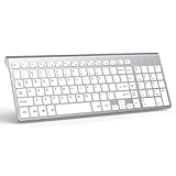 J JOYACCESS White Wireless Keyboard, 2.4G USB Ultra Slim and Compact Computer Cordless Keyboard with Numeric Keypad,External Wireless Keyboard for Laptop, Apple,MacBook Air,Windows,PC-Sliver&White