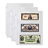 Dunwell Binder Currency Sleeves for Collectors - (25 Pack), Acid-Free 3-Pocket Clear Plastic Currency Pages for Three Ring Binder, Refill Currency Binder Pages for Bills, Banknotes or Coupons