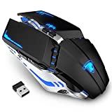 TENMOS T12 Wireless Gaming Mouse Rechargeable, 2.4G Silent Optical Wireless Computer Mice with Changeable LED Light Compatible with Laptop PC, 7 Buttons (Black)